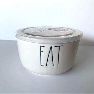 Rae Dunn EAT ceramic food storage bowl with lid